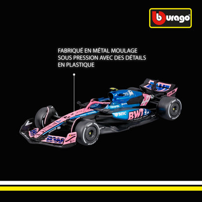 Bburago - F1 BWT Alpine A525 2025#10 Gasly, Voiture Diecast à l'échelle 1:43 avec détails Authentiques, réplique F1 Alpine, livrée Bleue/Rose, Licence Officielle, âge recommandé 3+ Ans