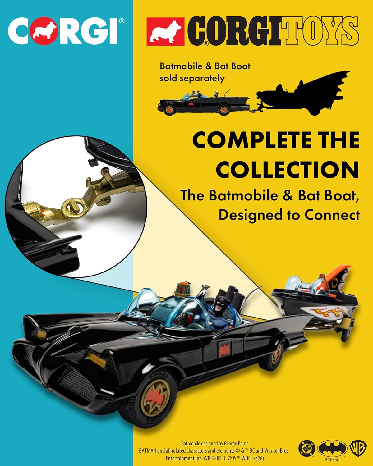 Corgi - RT26701 - Diecast Model Cars, Batmobile avec Batman et Robin, Cadeaux Souvenirs pour Hommes, Femmes et Enfants du Royaume-Uni, Petits Modèles de Voitures Moulées sous Pression pour Garçons