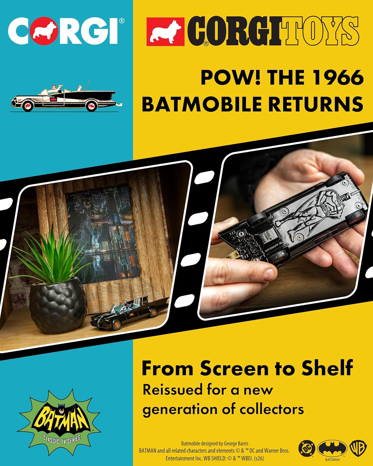Corgi - RT26701 - Diecast Model Cars, Batmobile avec Batman et Robin, Cadeaux Souvenirs pour Hommes, Femmes et Enfants du Royaume-Uni, Petits Modèles de Voitures Moulées sous Pression pour Garçons