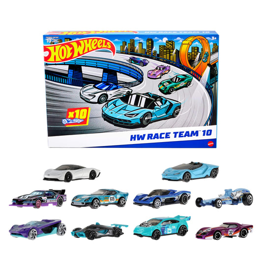 Hot Wheels Coffret De 10 Voitures (Modèle aléatoire), Véhicules Jouets À L'Échelle 1:64 avec Détails Et Décors Réalistes, Voitures De Collection, Jouet pour Enfant de 4 Ans et Plus, 54886